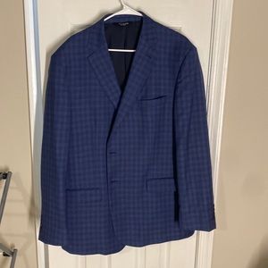 Blue checked wool suit jacket